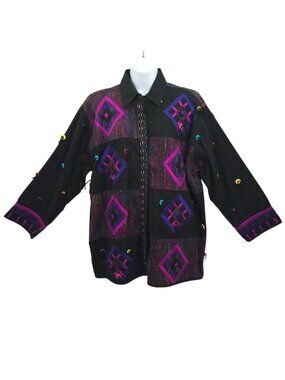 Yak Magik Jacket XL Geometric Oversized Blazer Vintage 90s Wearable Art Black